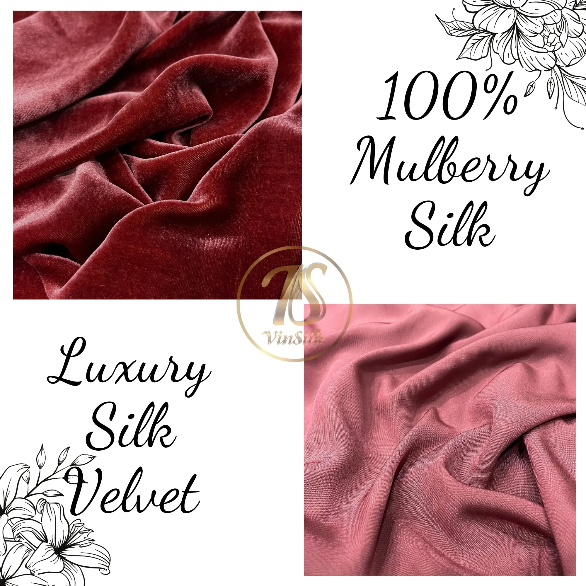 100% Pure Mulberry Silk Velvet Fabric by the yard – Red Silk Velvet for Dress, Skirt, High End Garment – Silk for sewing