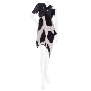 2008 Black and Cream Silk Chiffon Asymmetrical Dot Dress