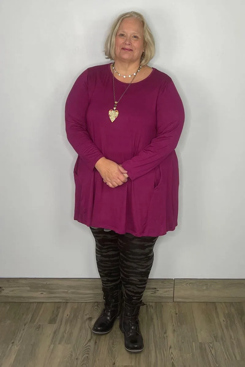 2AM Long Sleeve Tunic with Pockets - Magenta