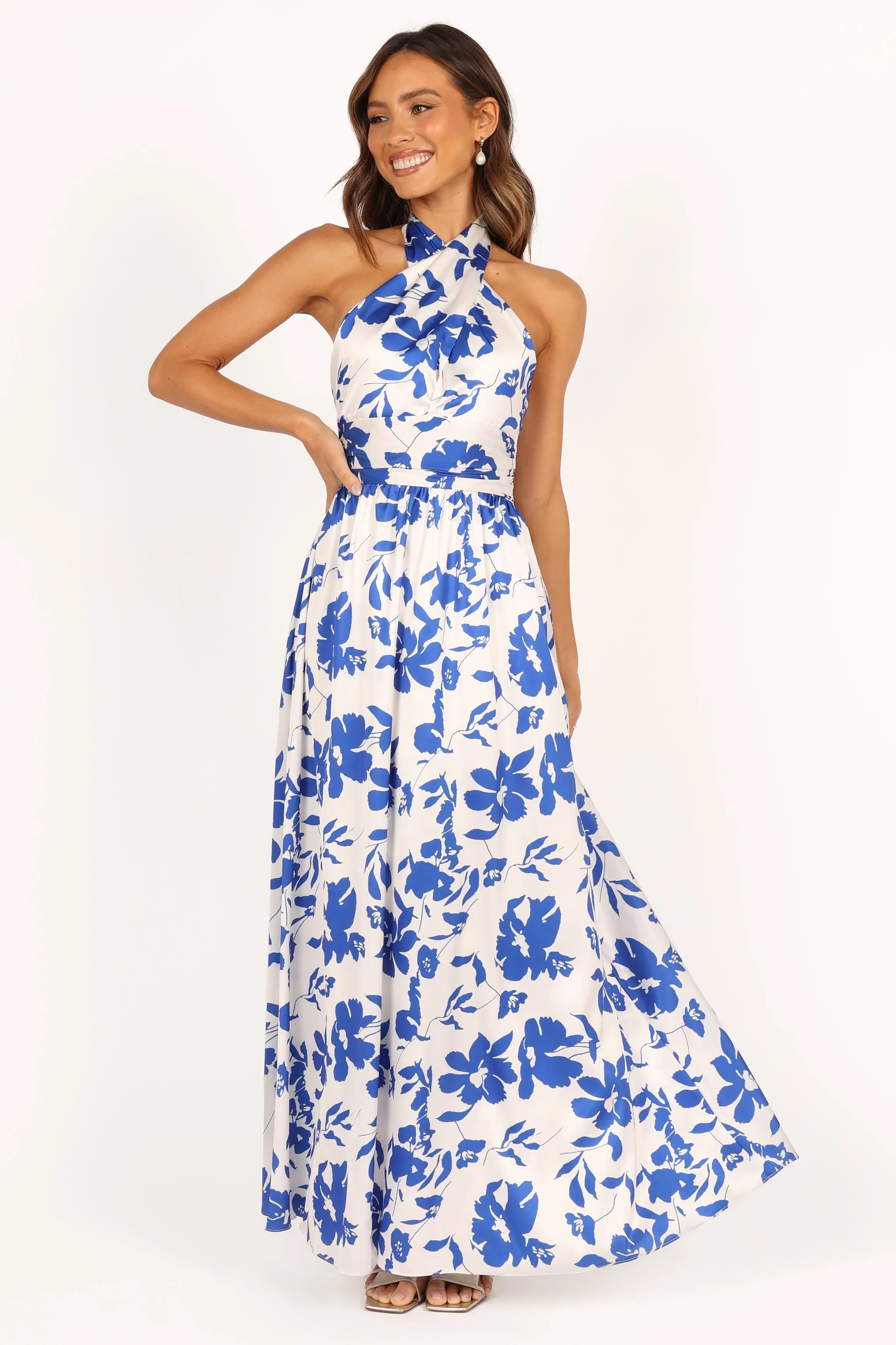 Allora Halter Dress - Blue Floral