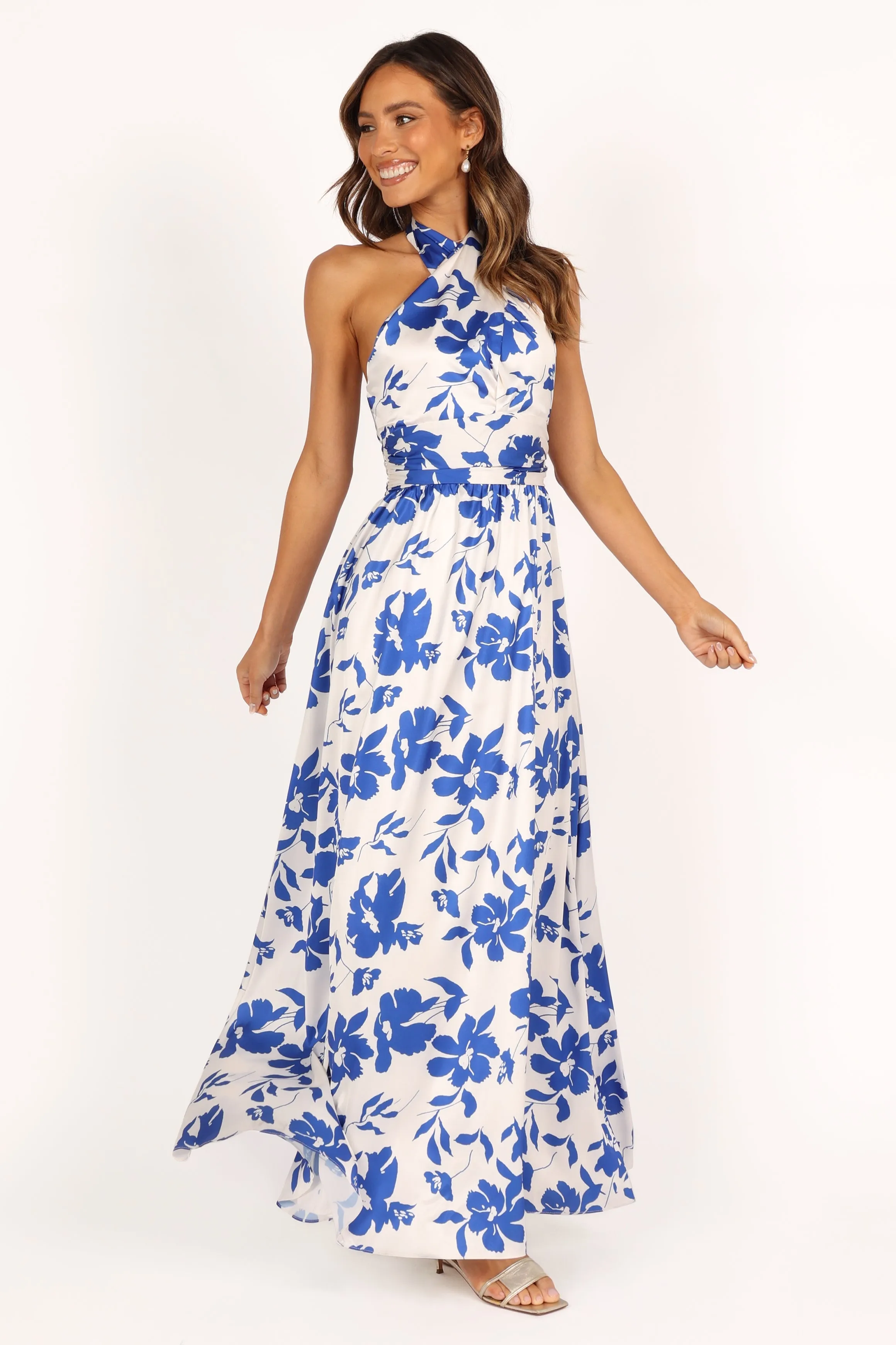 Allora Halter Dress - Blue Floral