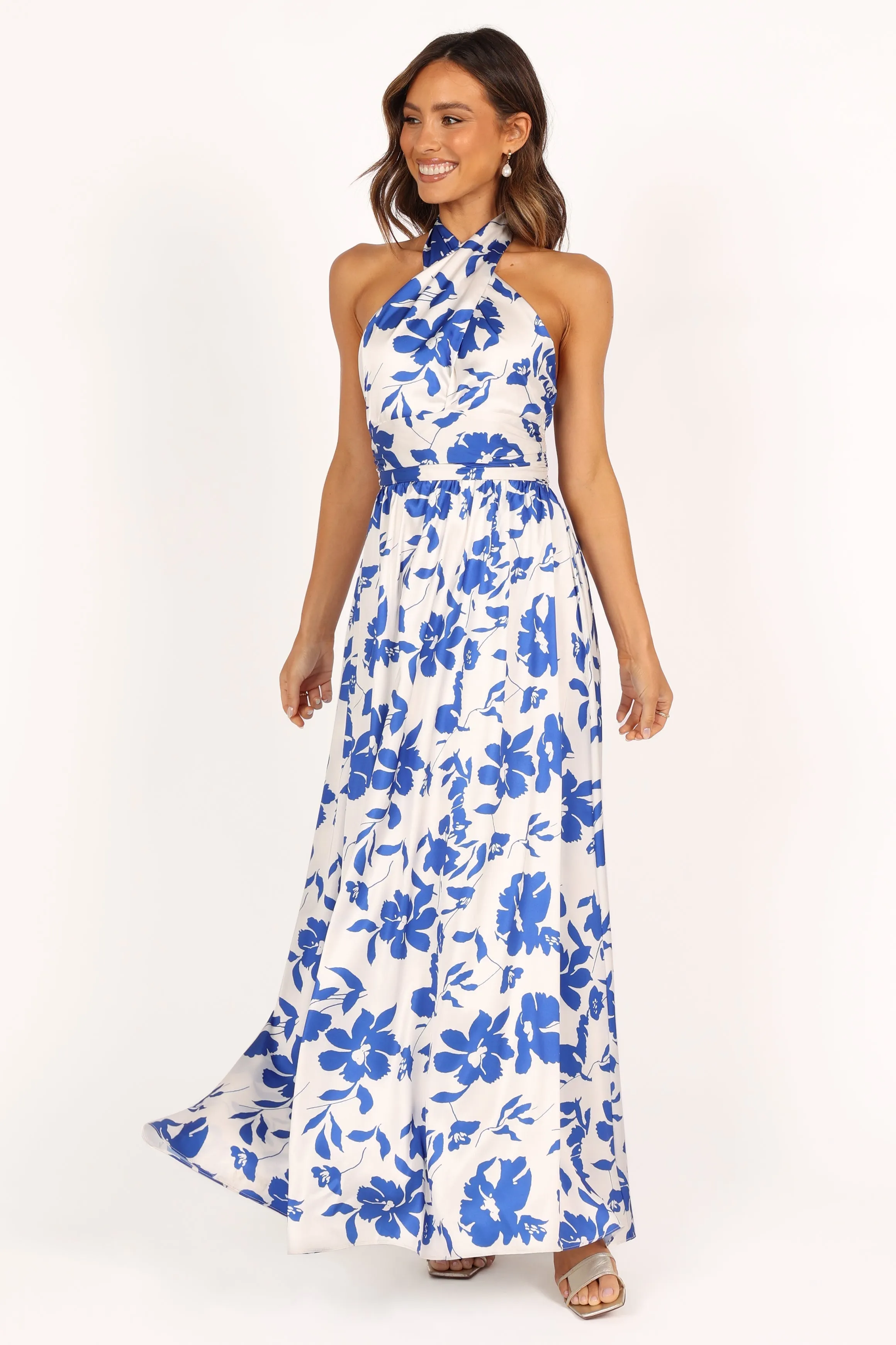 Allora Halter Dress - Blue Floral