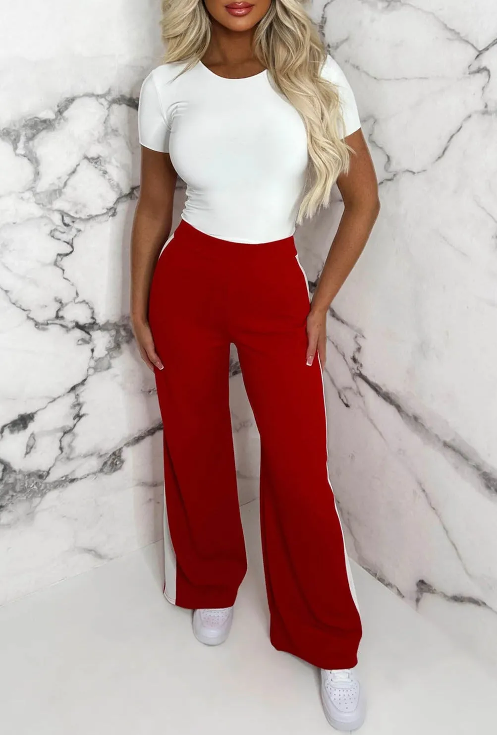 Always A Hero Red Wide Side Stripe Stretch Trousers