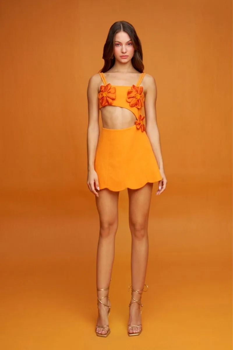 AMARYLLIS ORANGE FLORAL MINI DRESS