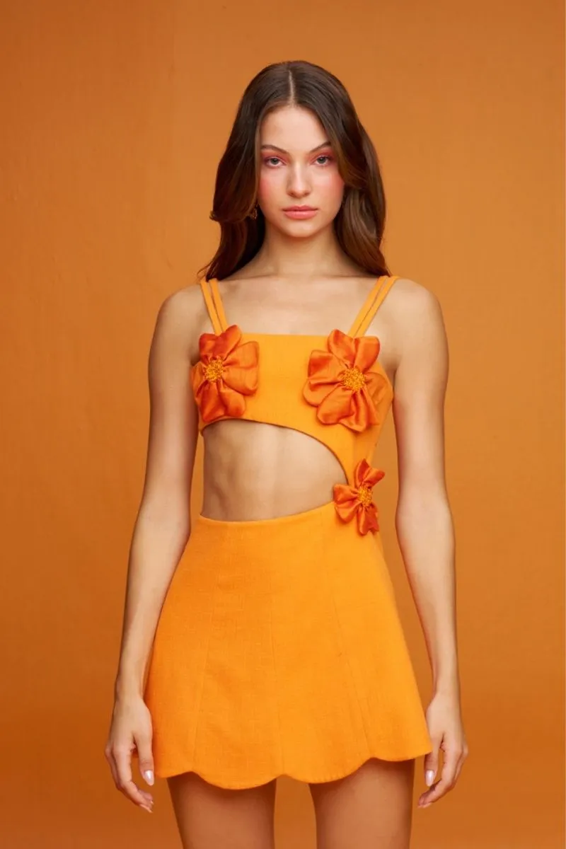 AMARYLLIS ORANGE FLORAL MINI DRESS