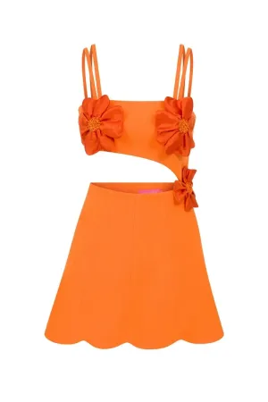 AMARYLLIS ORANGE FLORAL MINI DRESS