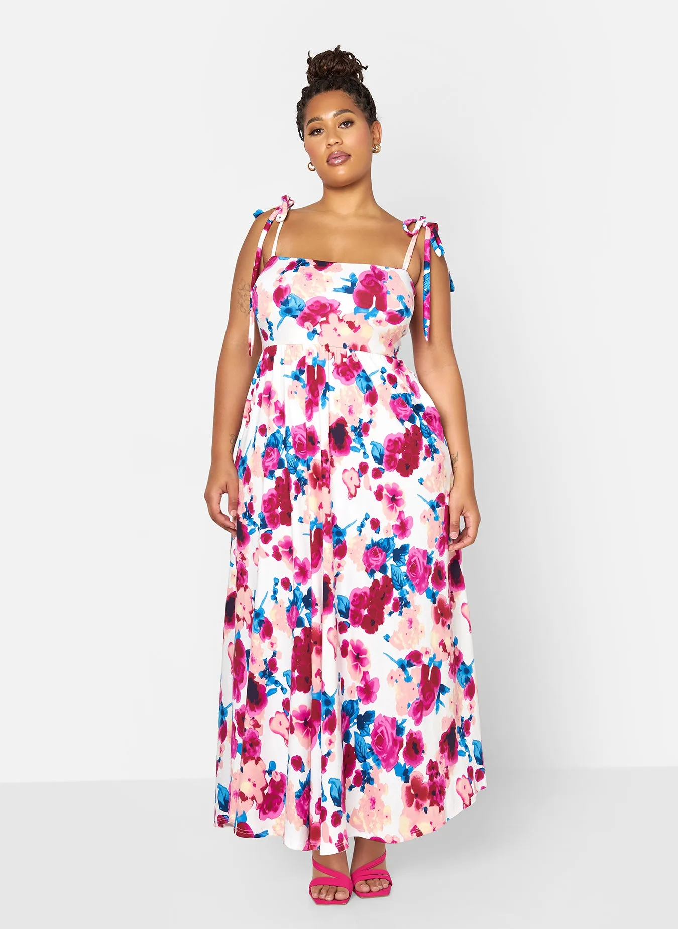 Ana Floral Skater Maxi Dress - Magenta