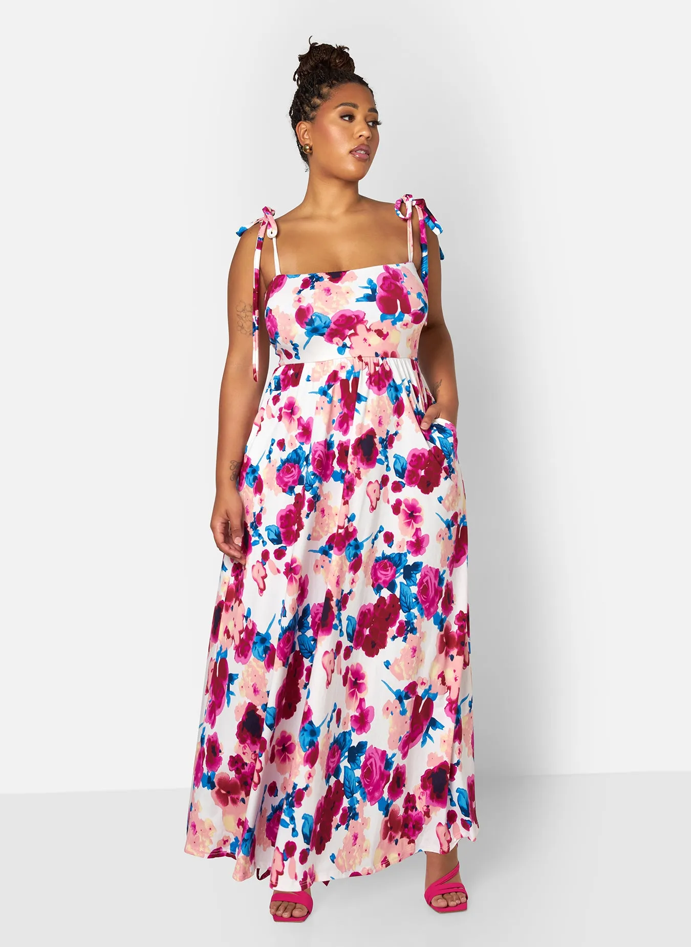 Ana Floral Skater Maxi Dress - Magenta