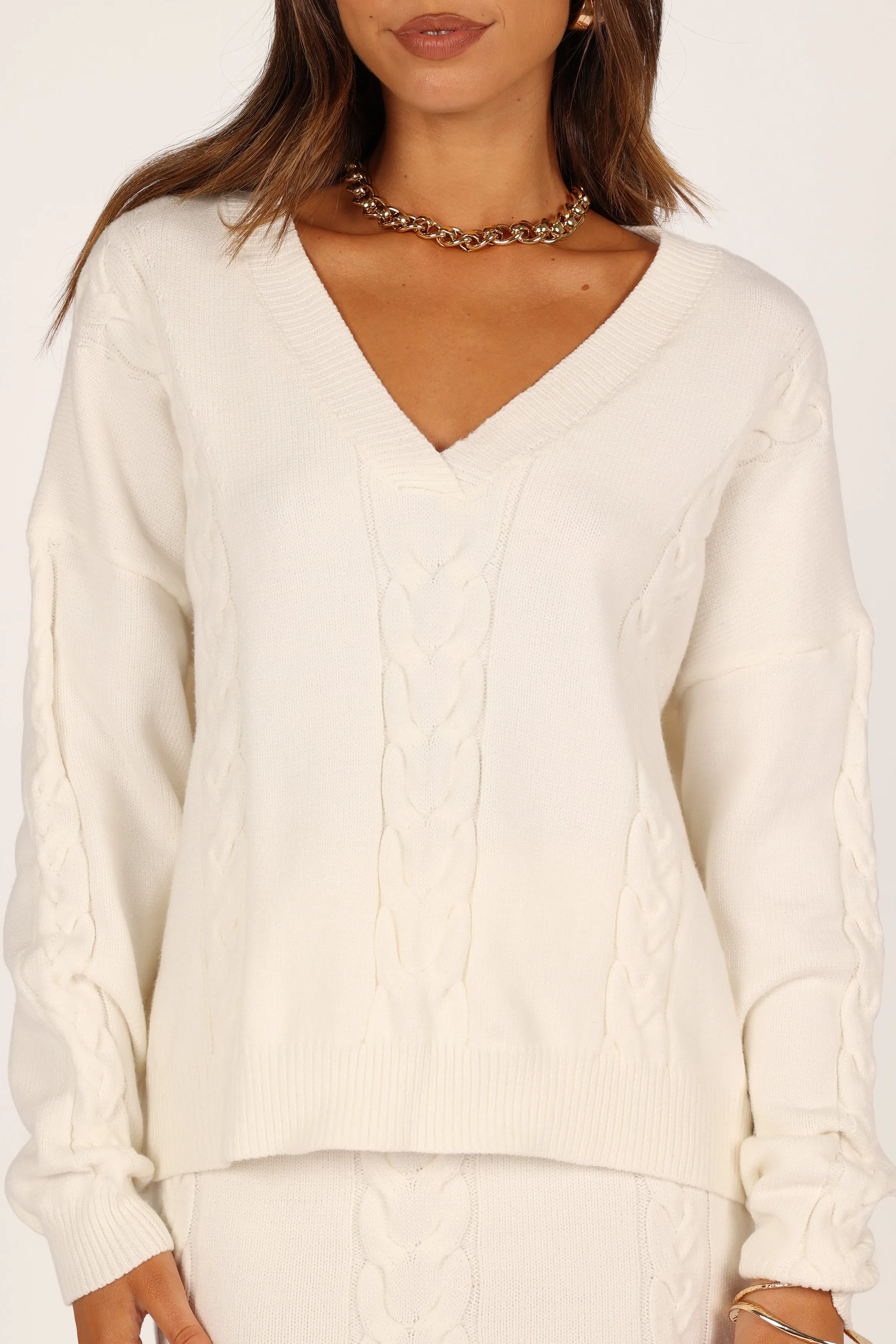 Aspen Cable Knit Sweater - White