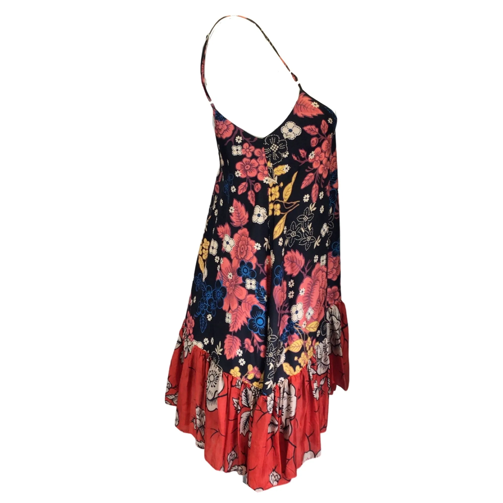 Biyan Black / Red Multi Floral Printed Silk Top