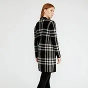 Black/Ivory Boiled Wool Long Check Cardigan