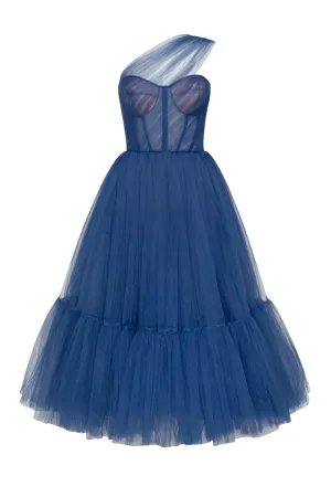 Blue One-Shoulder Cocktail Tulle Dress