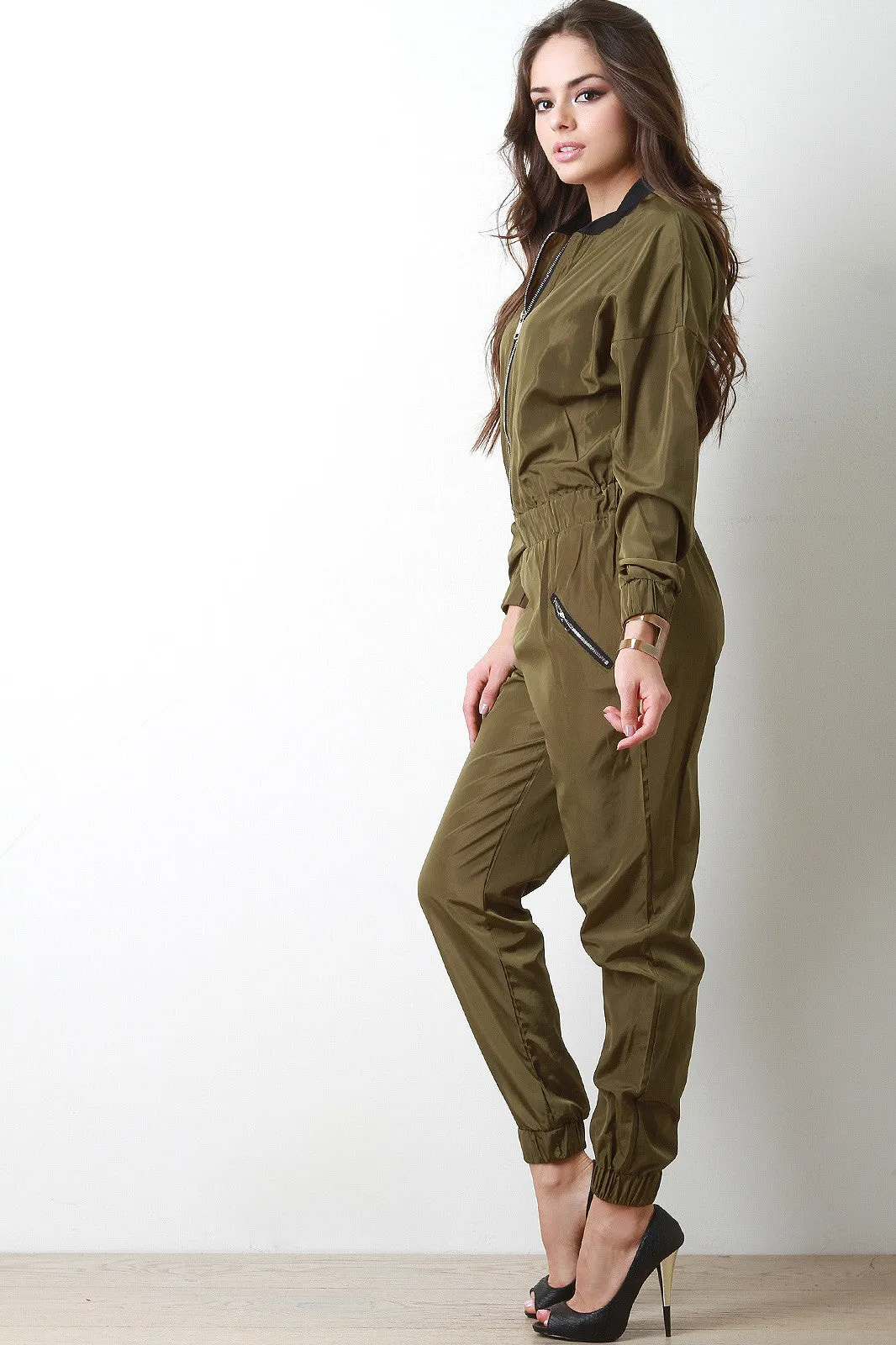 Bomber Zip Up Jumpsuit