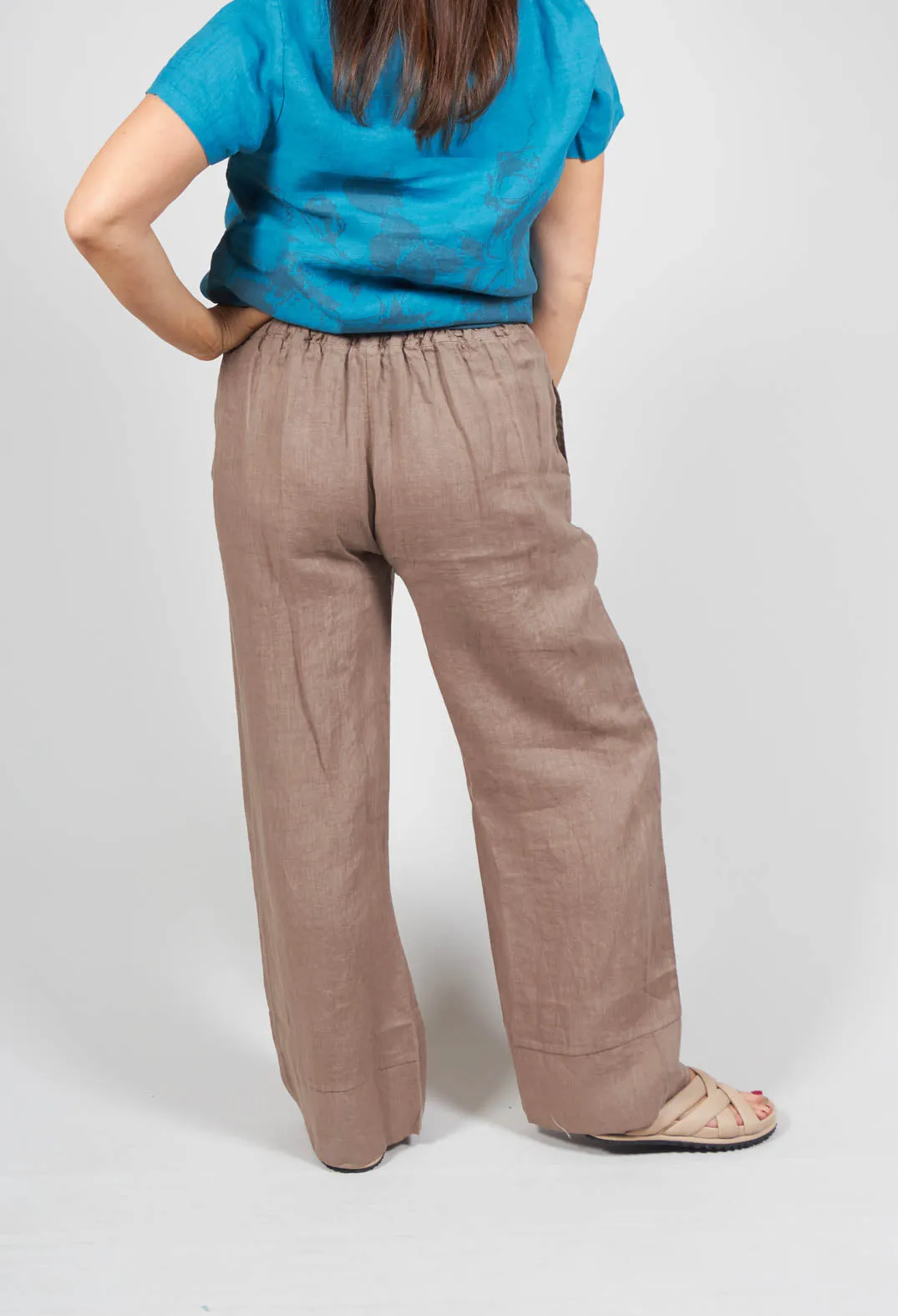 Boot Leg Linen Trousers in Fango