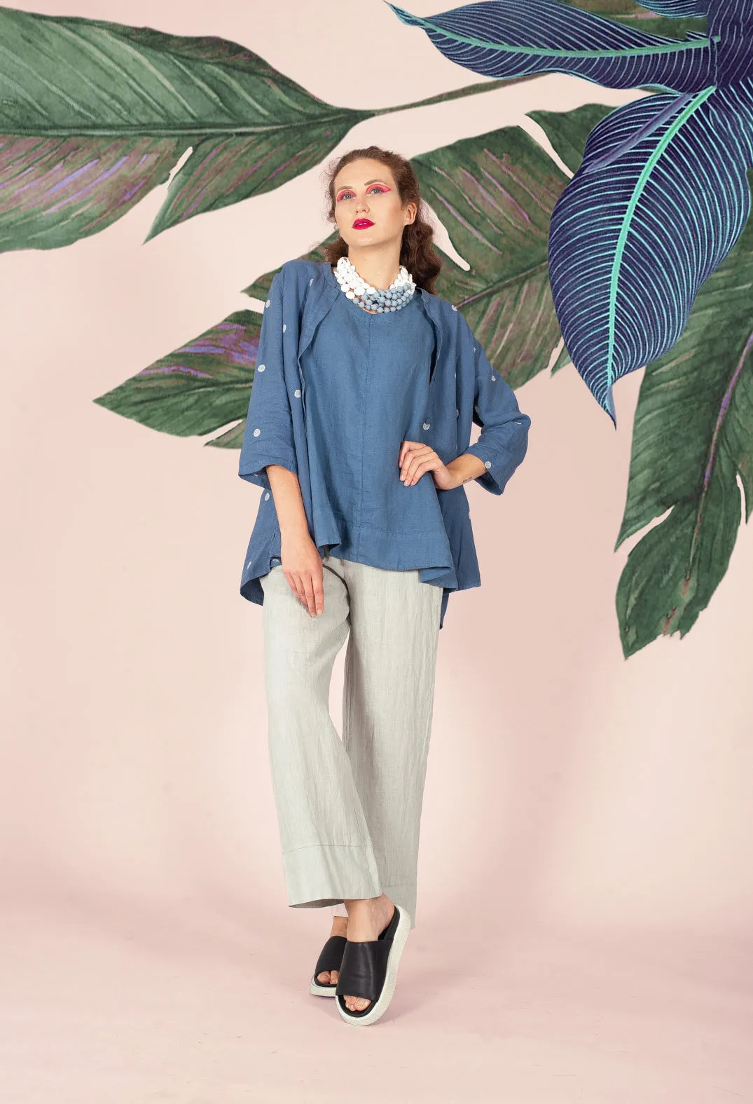 Boot Leg Linen Trousers in Pearl