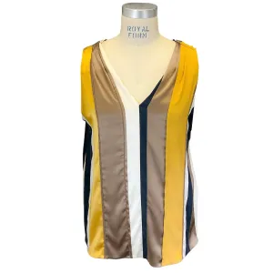 Brunello Cucinelli Gold / Ivory / Taupe / Navy Blue Multi Monili Beaded Detail Sleeveless V-Neck Silk Top