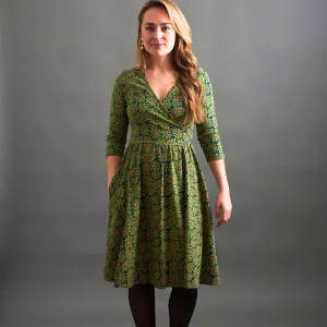 Callie 3/4 Sleeve Wrap Dress Olive Floral