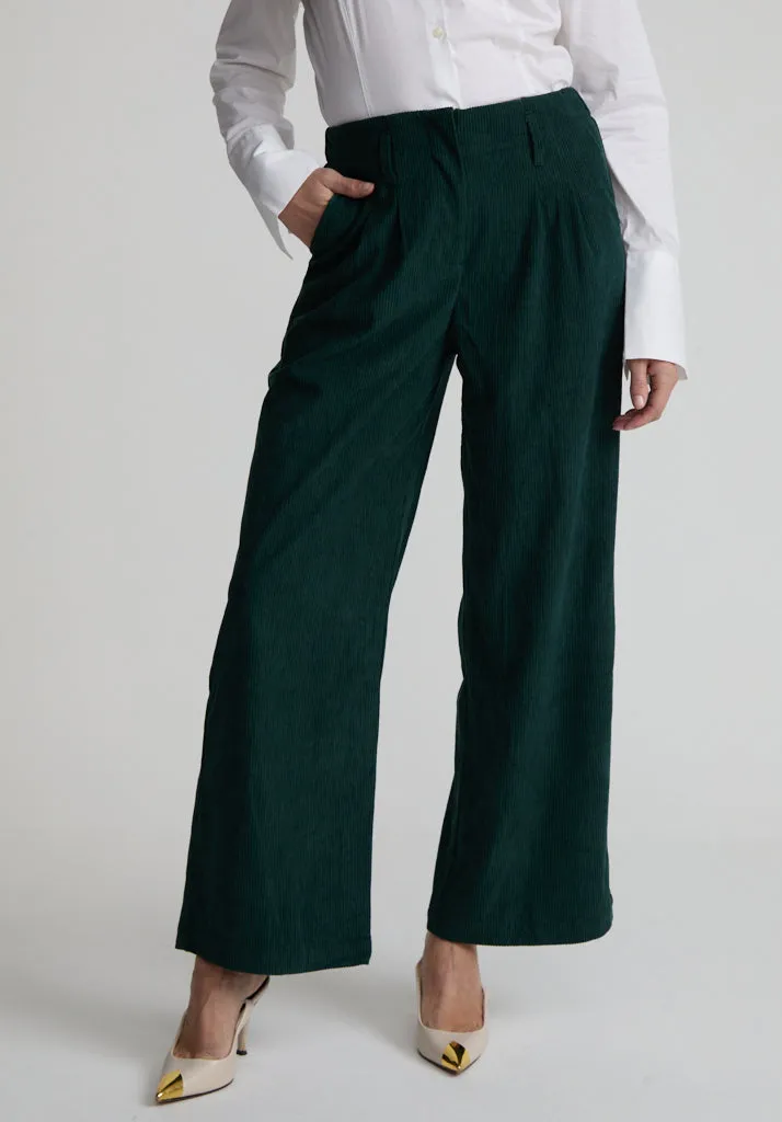 Catherine Wide Leg Corduroy Trouser In Green