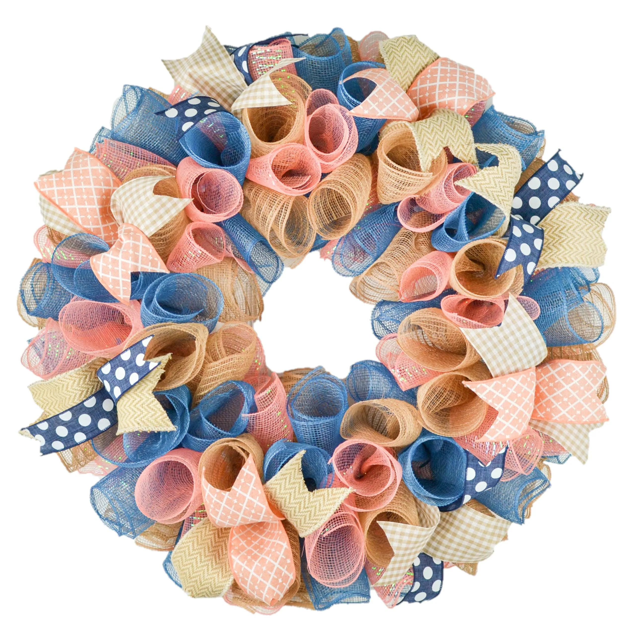 Coral Everyday Wreath, Denim Blue Wreath for Front Door