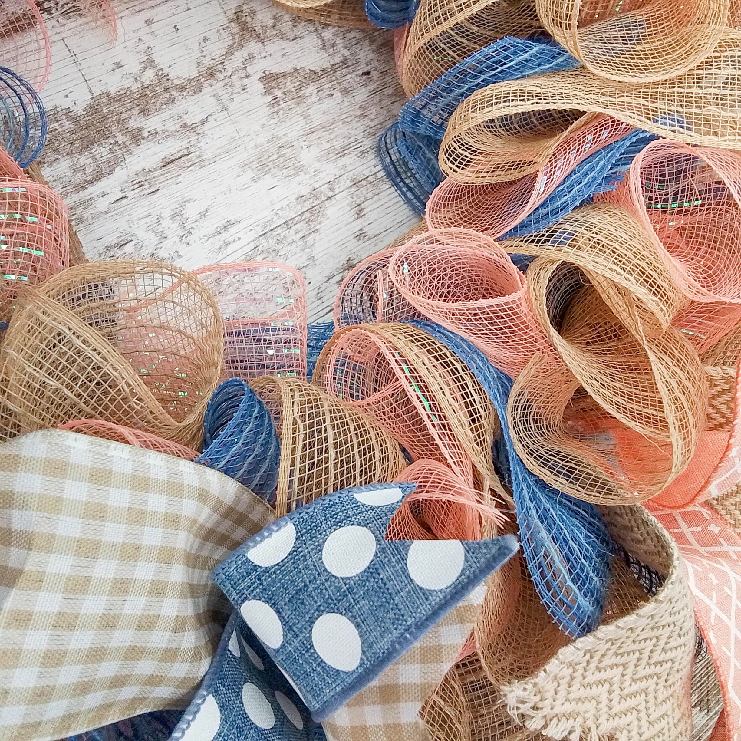 Coral Everyday Wreath, Denim Blue Wreath for Front Door