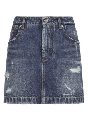 DISTRESSED-FINISH DENIM MINISKIRT