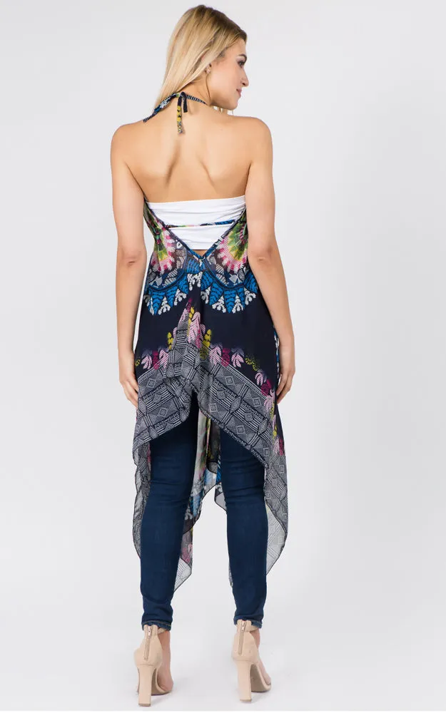 DP1C14 Spring Summer Printed Front Tie Long Vest