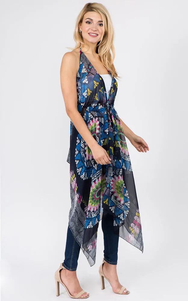 DP1C14 Spring Summer Printed Front Tie Long Vest