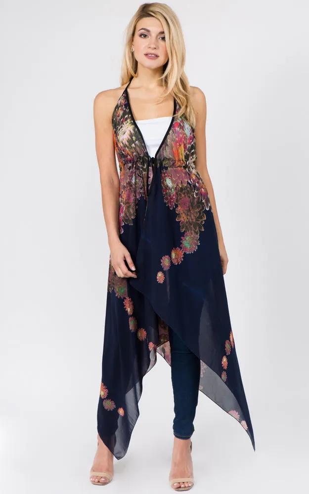 DP1C14 Spring Summer Printed Front Tie Long Vest