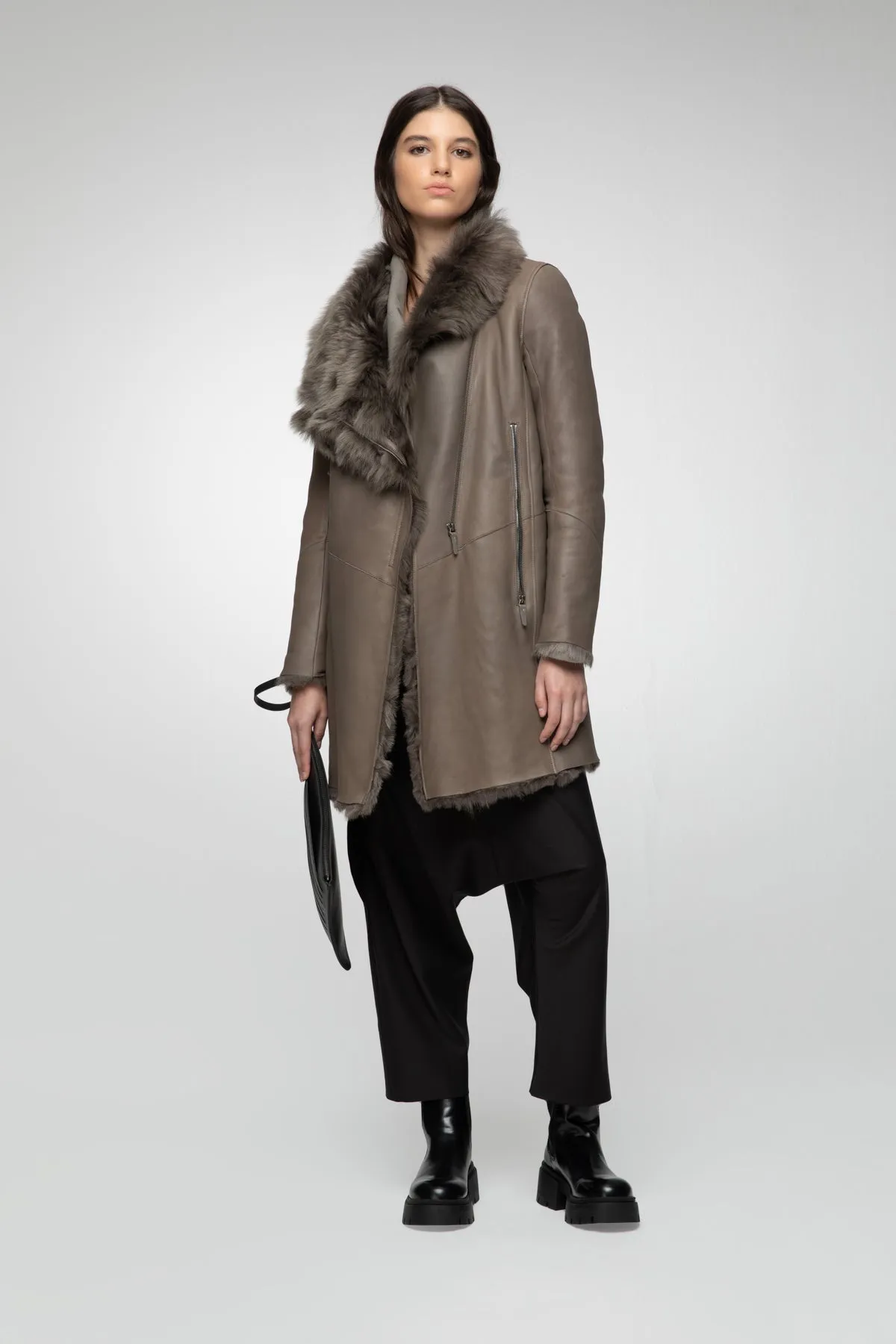 Elena - Nude Shearling Coat