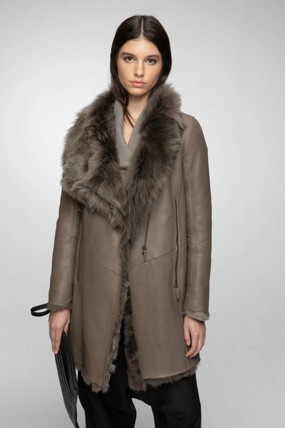 Elena - Nude Shearling Coat