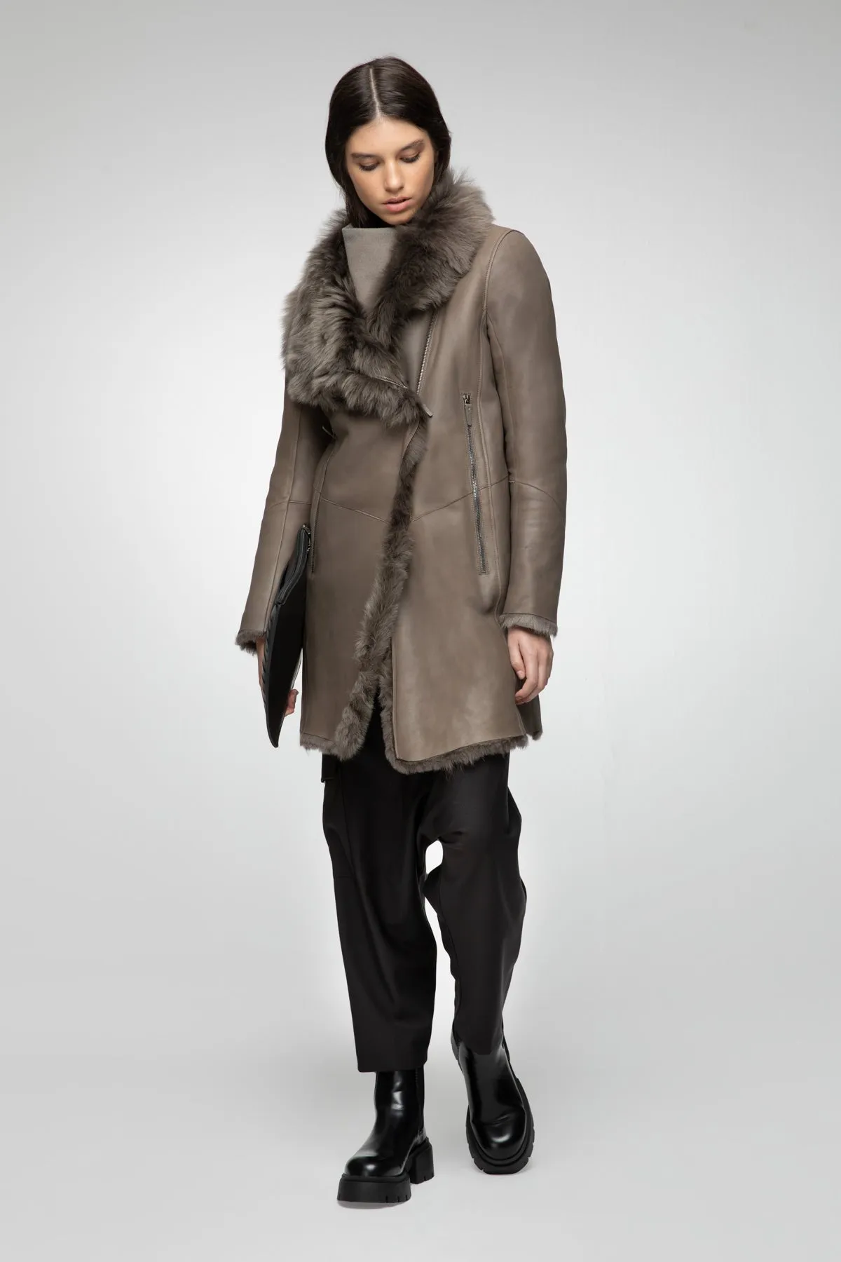 Elena - Nude Shearling Coat