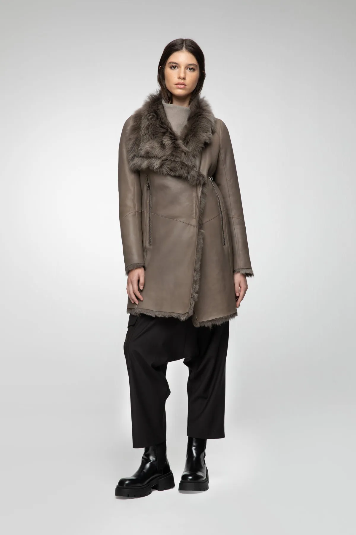 Elena - Nude Shearling Coat