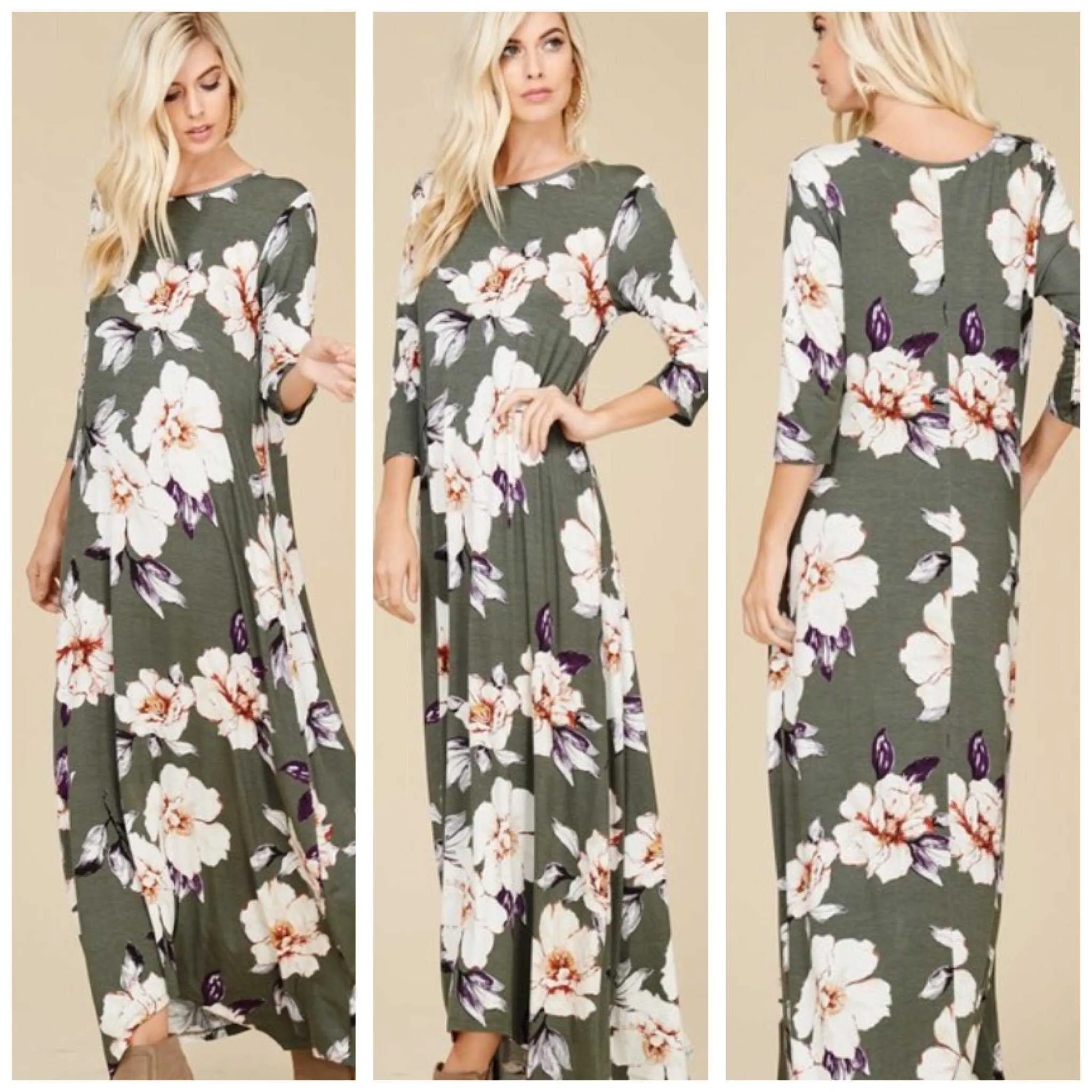 Fall Olive You Floral Maxi Dress