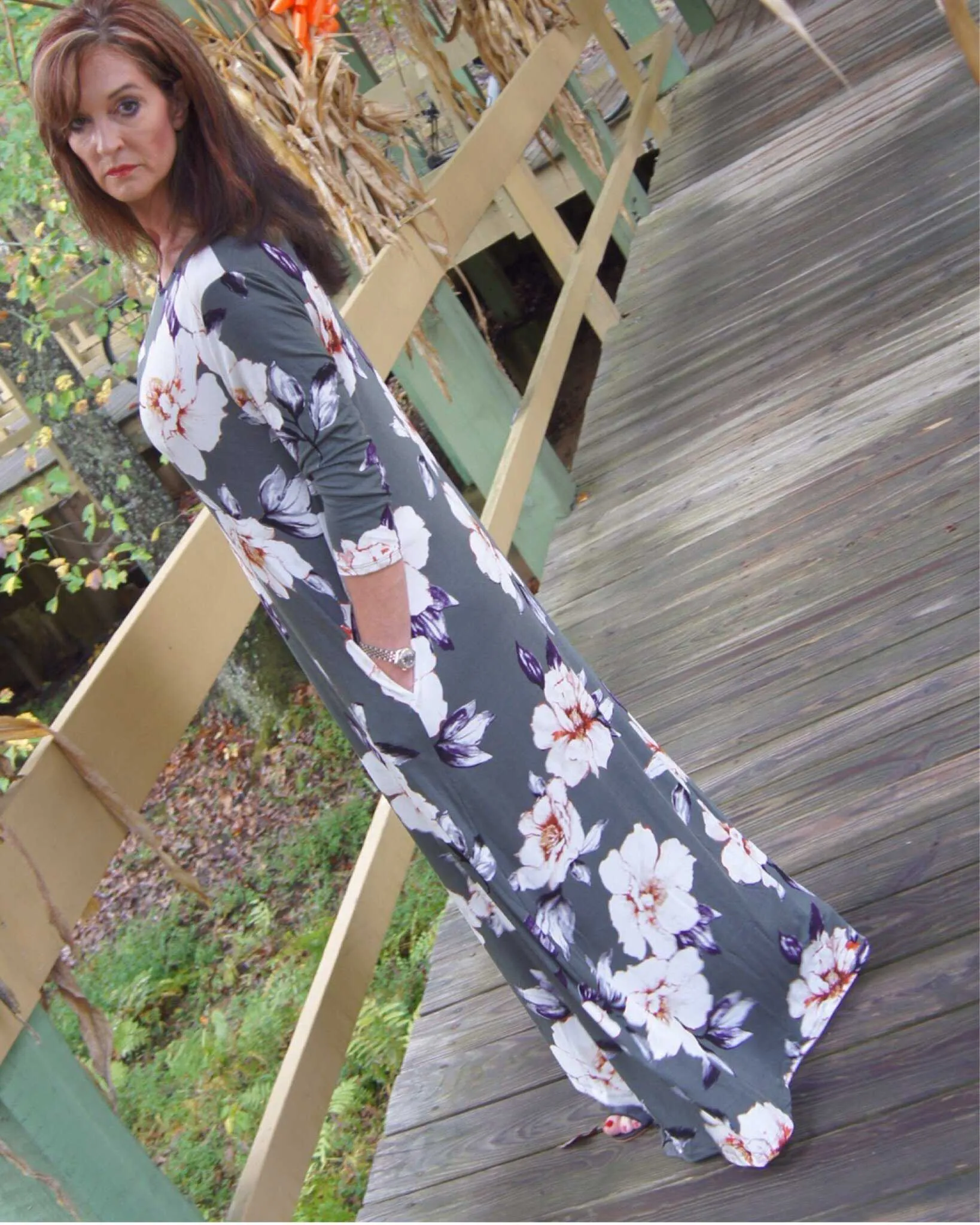 Fall Olive You Floral Maxi Dress