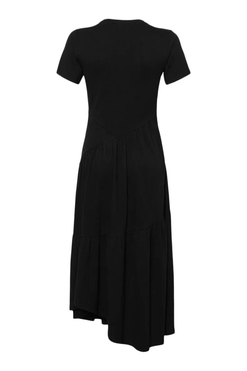 Frame Denim Gathered Seam Short Sleeve Dress
 in Black