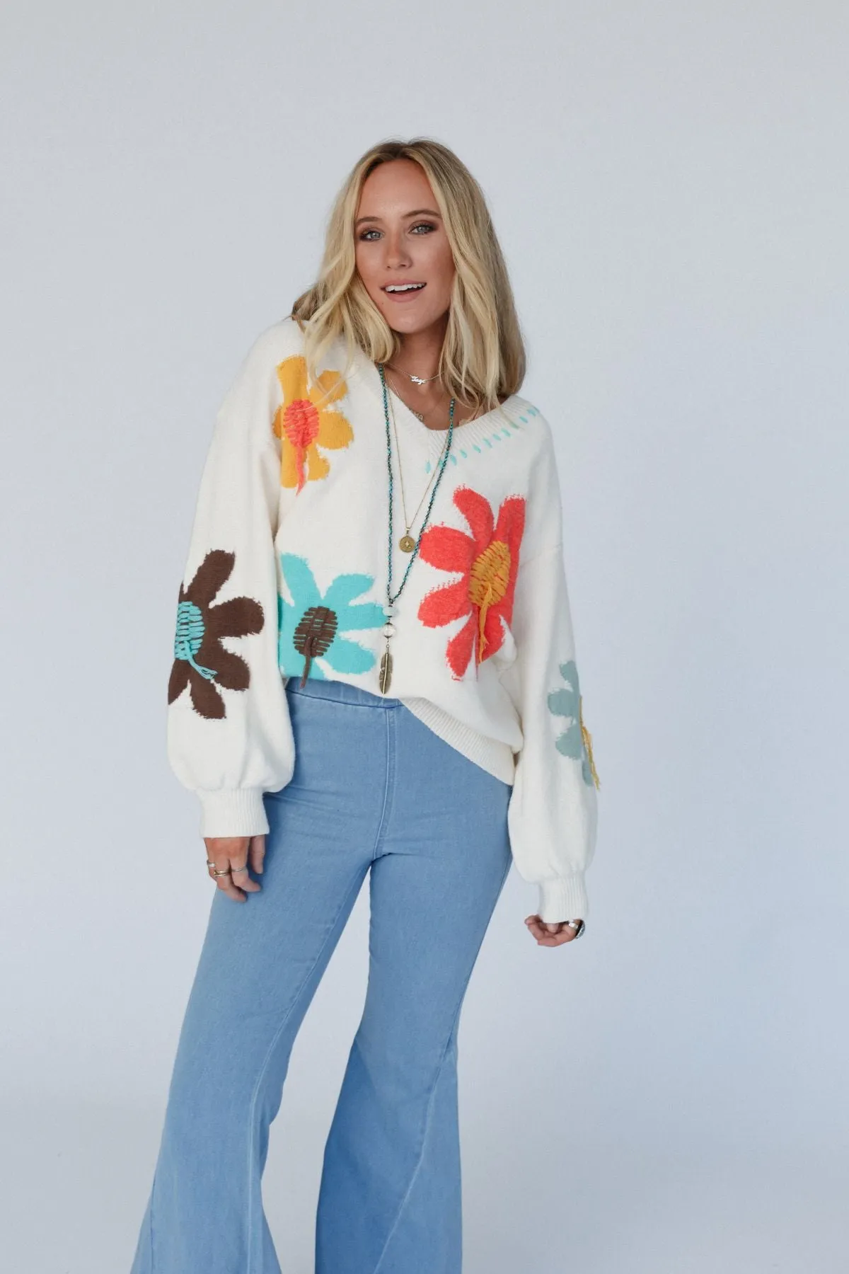 Good Mood Flower Print Sweater - Ivory