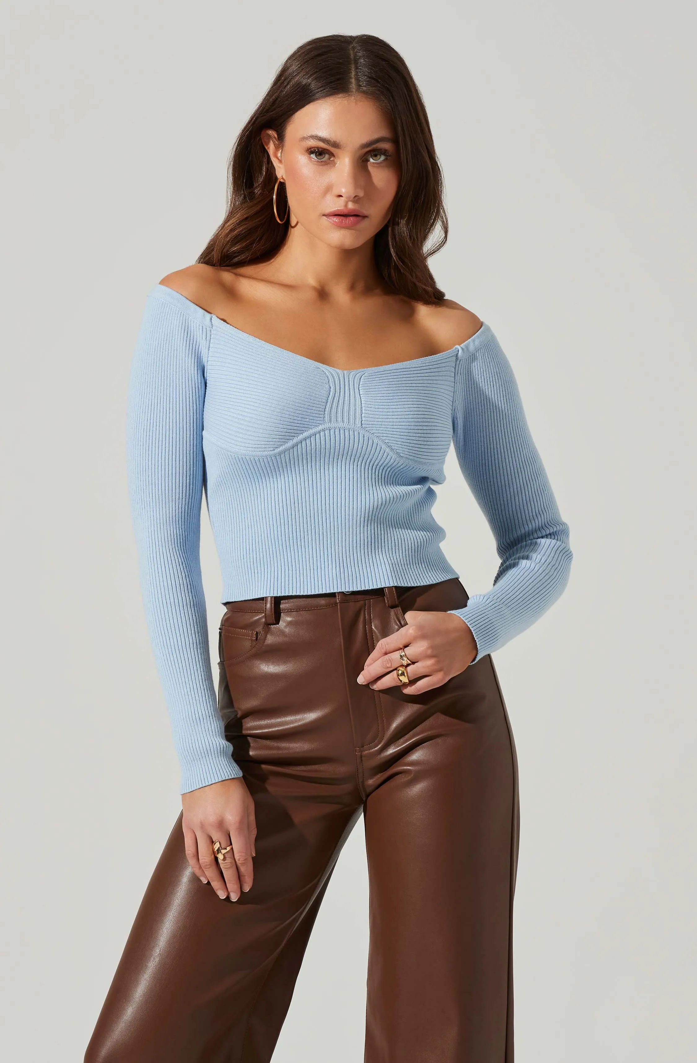 Harlie Off Shoulder Cropped Sweater