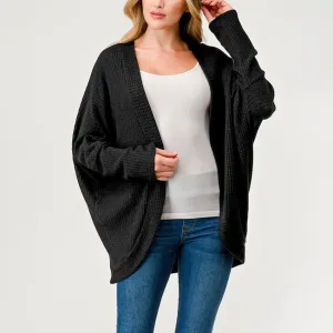 Heimious Waffle Knit Cocoon Cardigan | Black