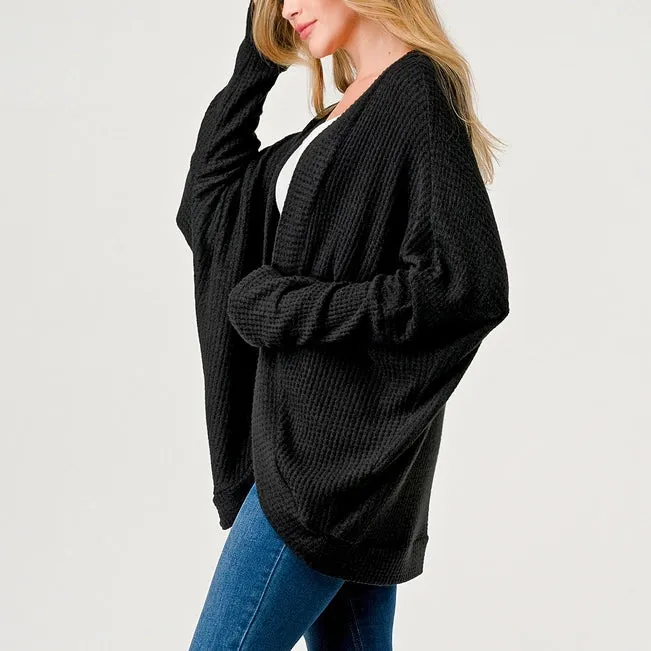 Heimious Waffle Knit Cocoon Cardigan | Black