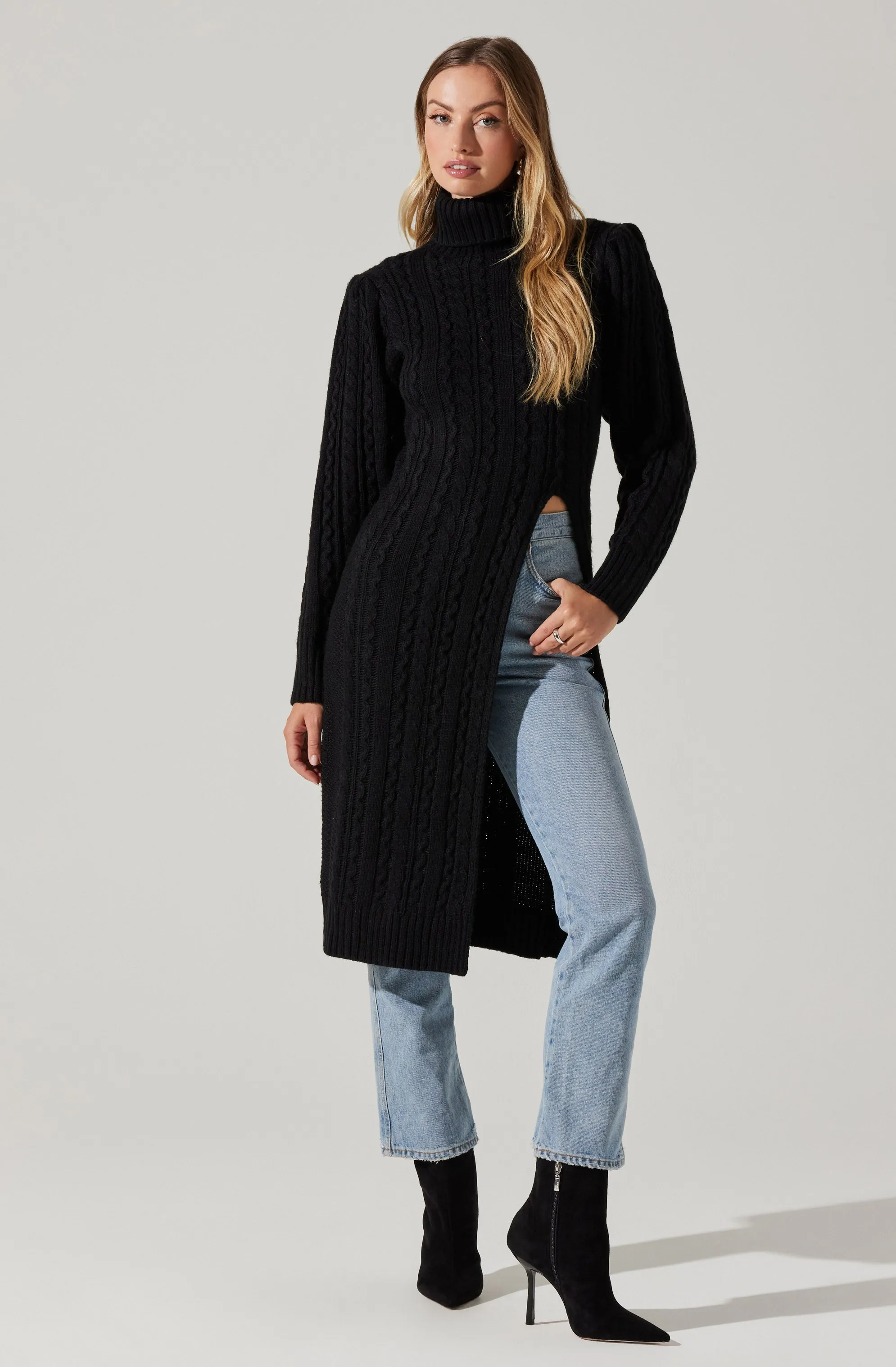 Hi Slit Cable Knit Sweater