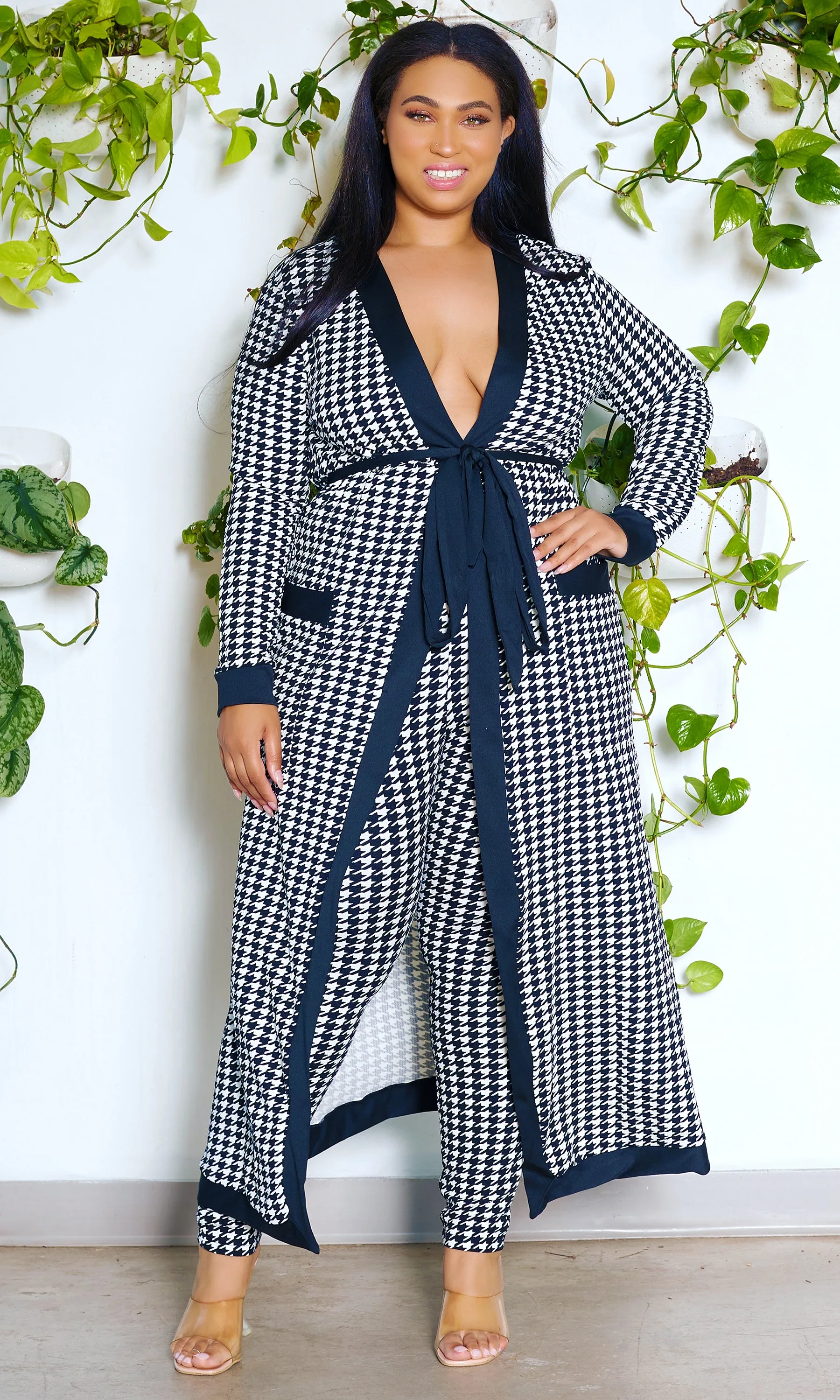 Houndstooth Cardigan Pants Set 2