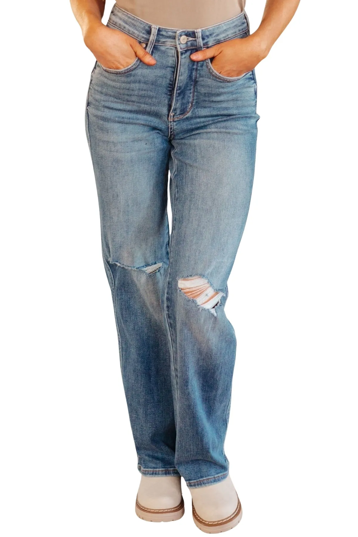 Judy Blue Bree High Rise Tummy Control Distressed Straight Jeans