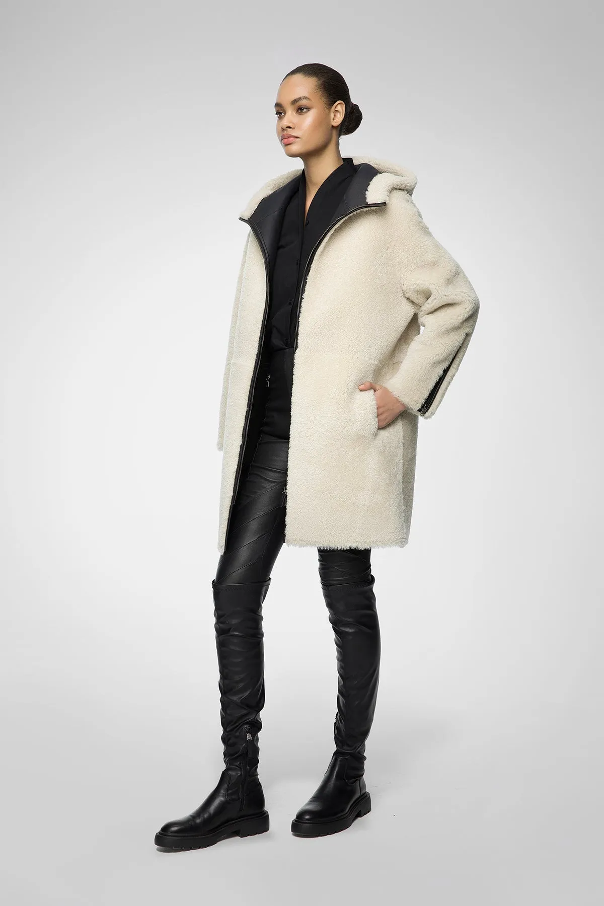 Juliane - Black White Shearling Coat