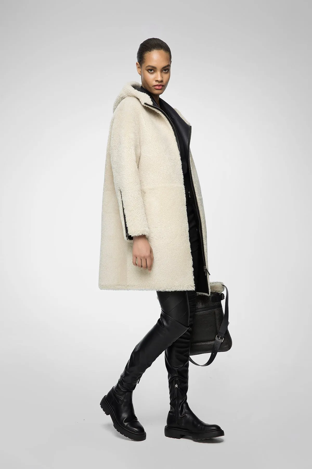 Juliane - Black White Shearling Coat