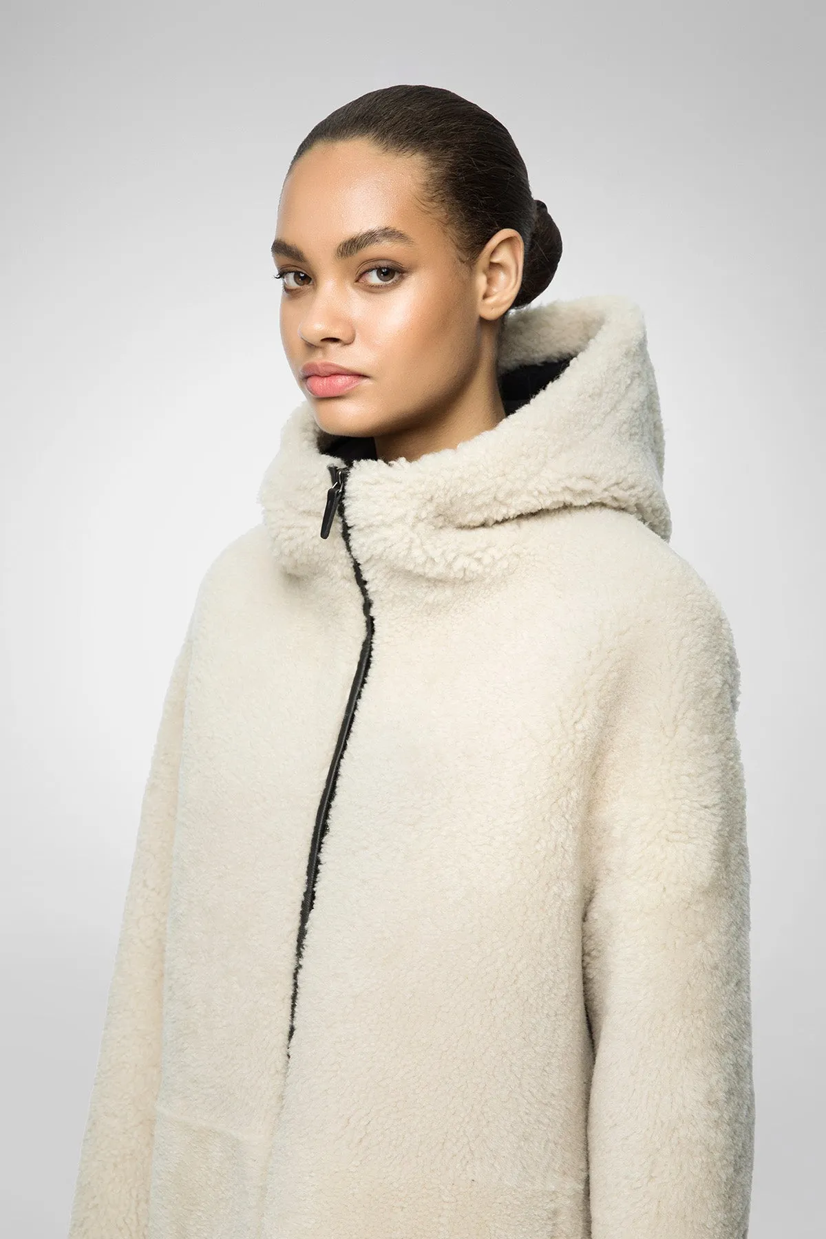 Juliane - Black White Shearling Coat