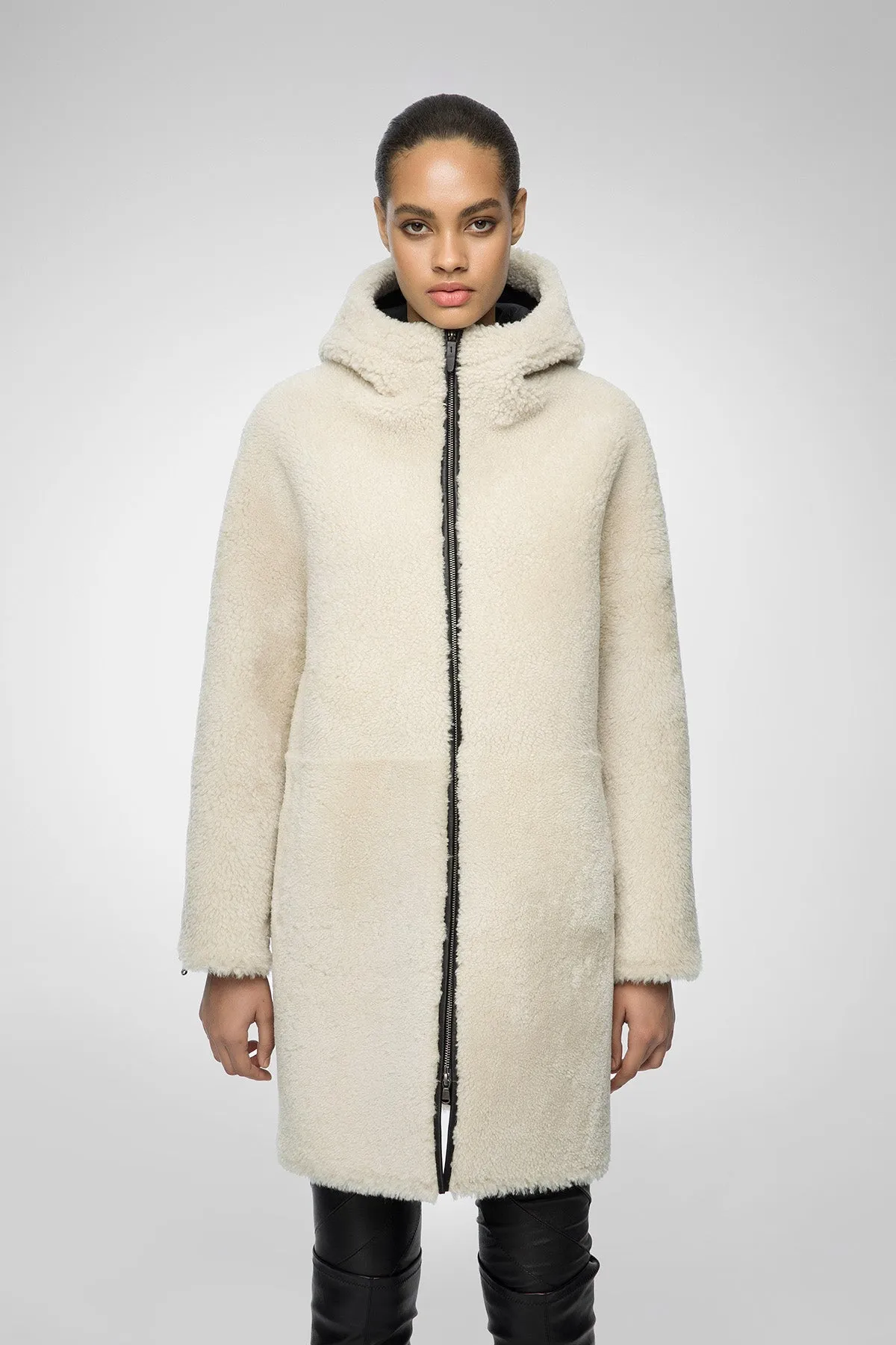 Juliane - Black White Shearling Coat