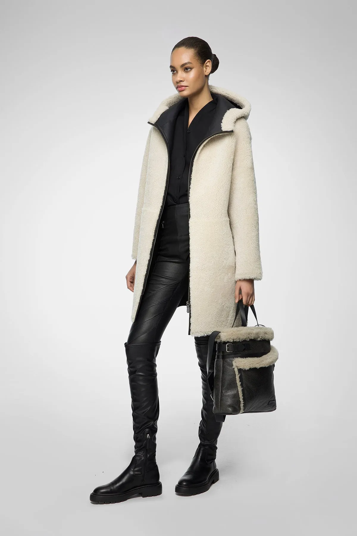 Juliane - Black White Shearling Coat