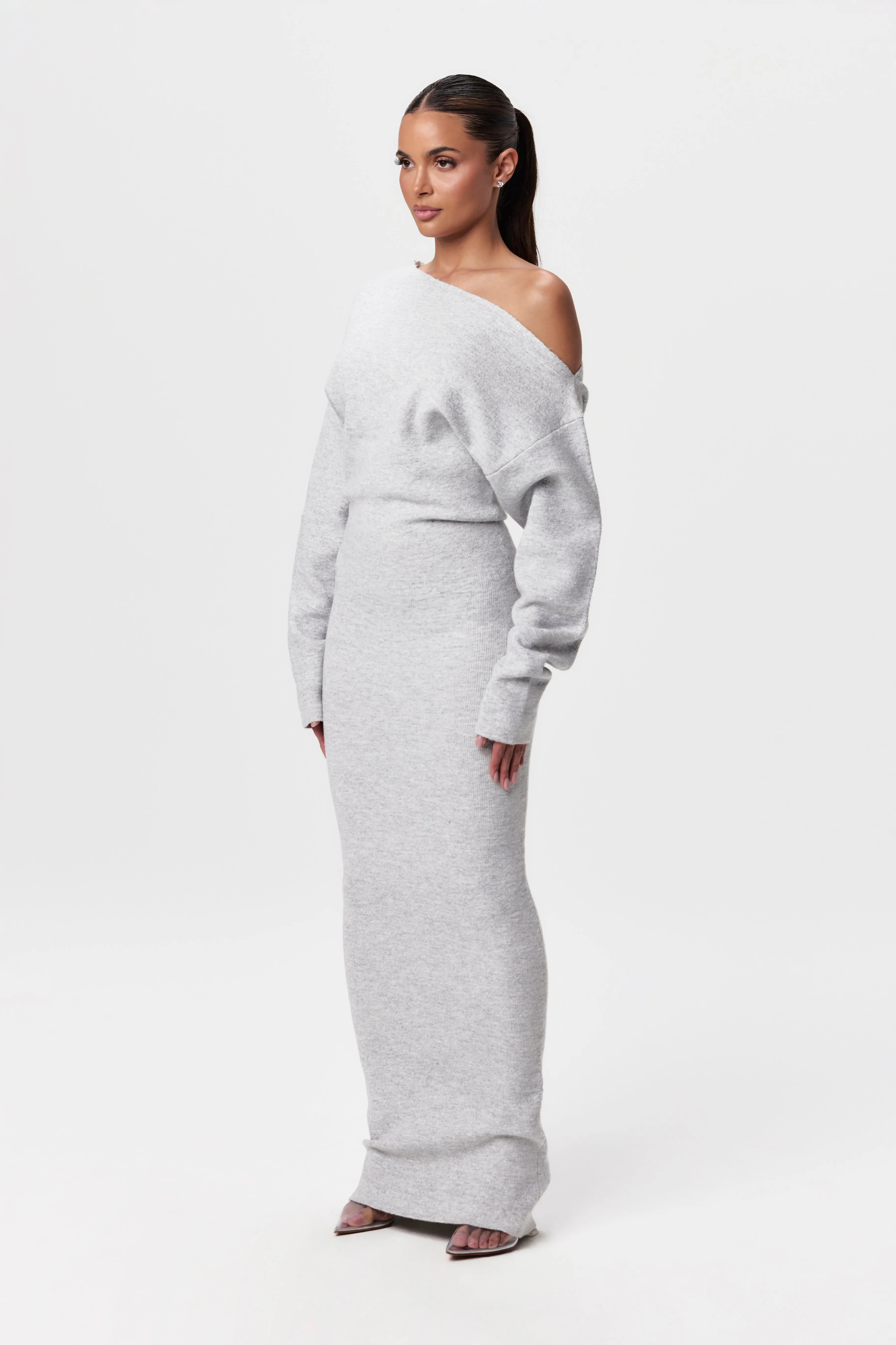 Knit Off-Shoulder Sweater Maxi Dress