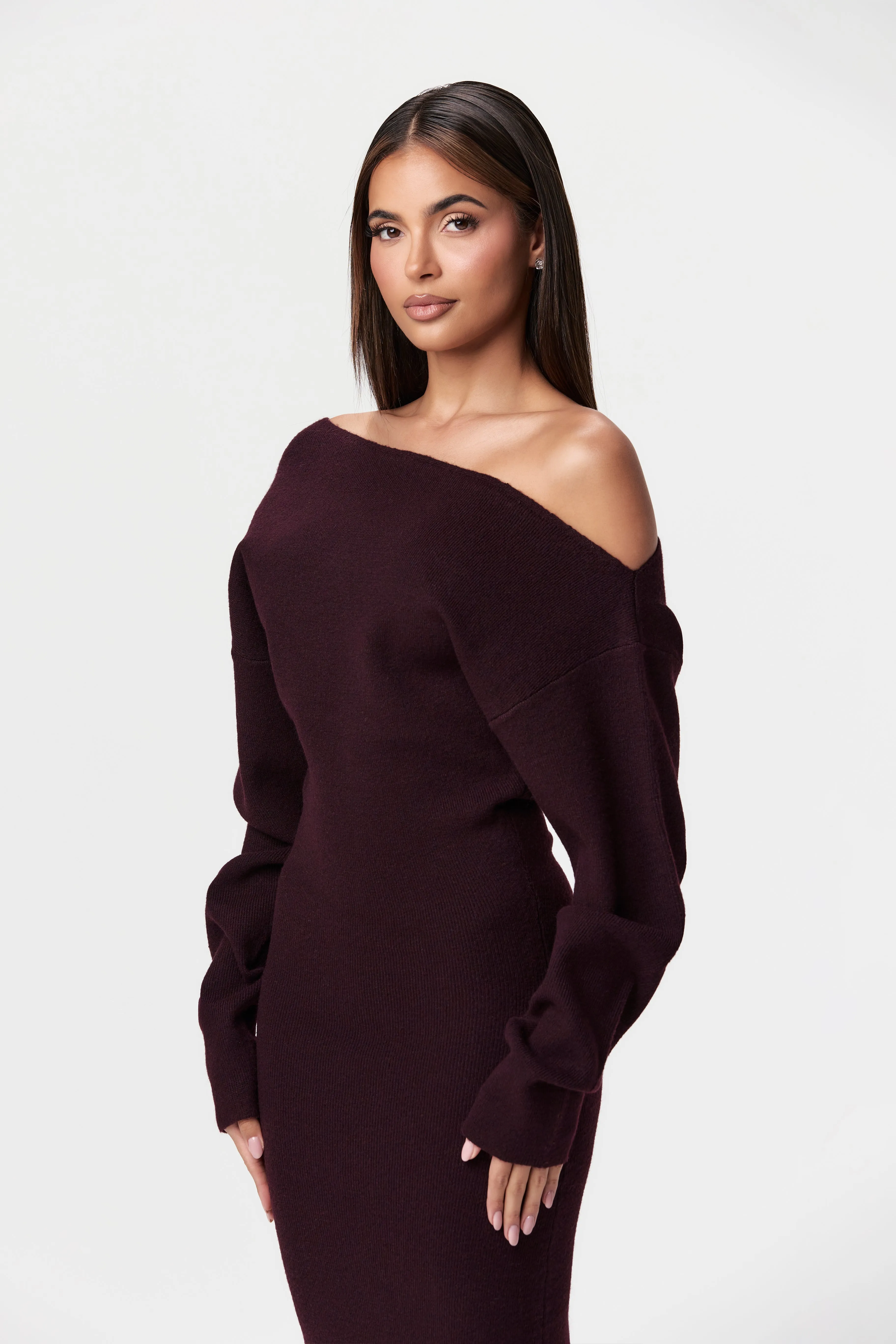 Knit Off-Shoulder Sweater Maxi Dress