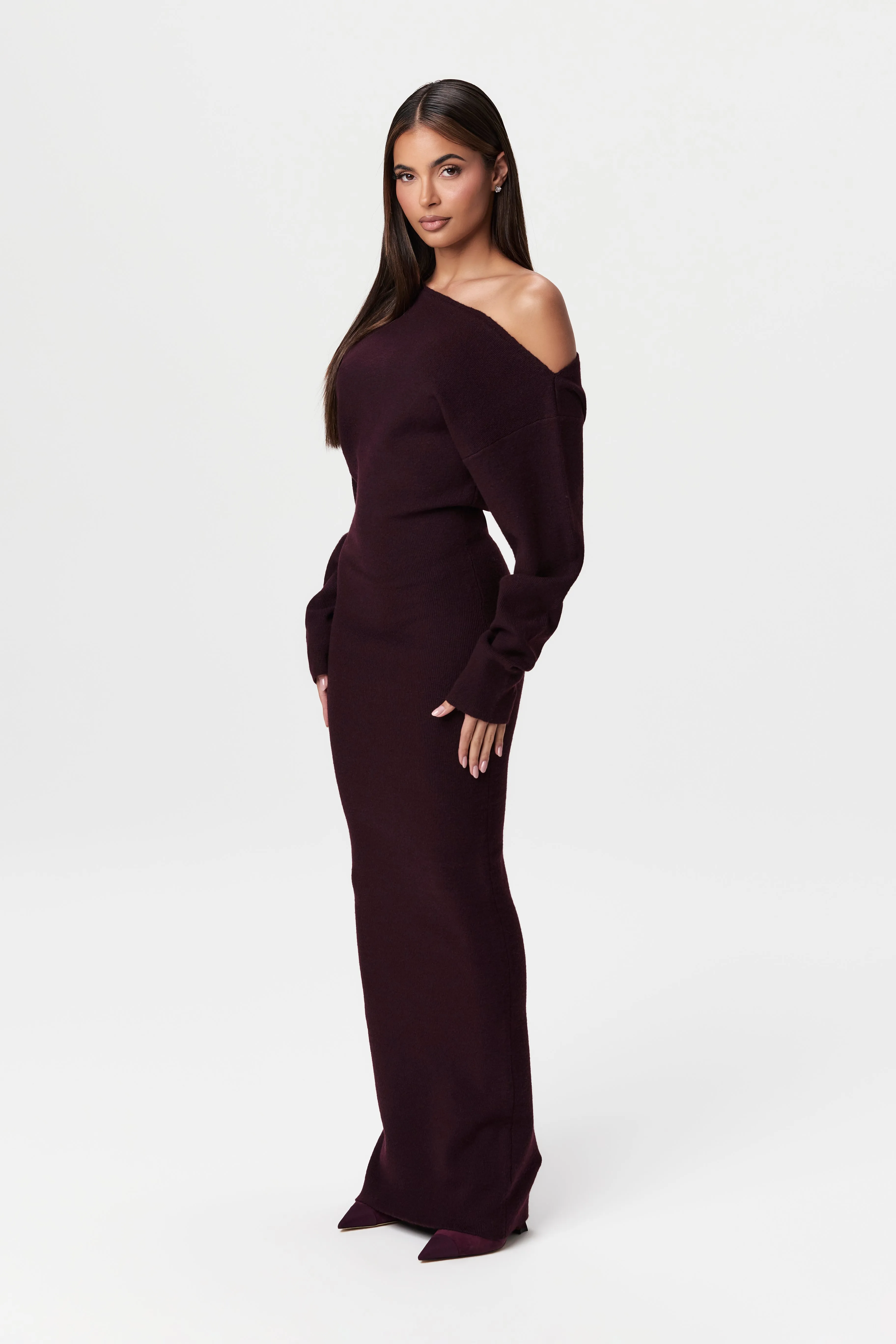 Knit Off-Shoulder Sweater Maxi Dress